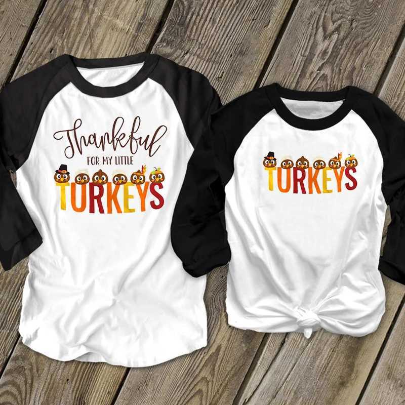 Thanksgiving shirt Mom and daughter clothes Christmas family matching Thank you T-shirt Trkiye baby girl top matching suit W241008