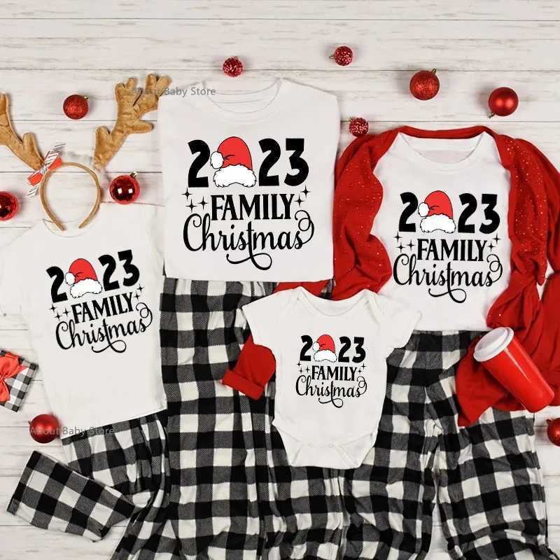 2023 Family Christmas Shirts Cotton Family Matching Outfits Dad Mom Kids Tshirts Baby Rompers Matching Pajamas Xmas Clothes GiftXJ241008