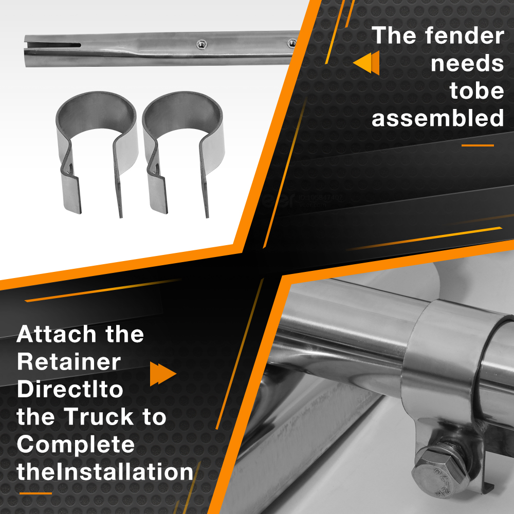 Semi-Truck Quarter Fender Protection System with Triangular Stainless Steel Mounting Brackets - Set of Two