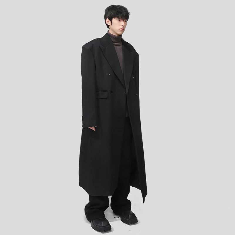SYUHGFA Tide Mens Long Coat Korean Style High end Simple Casual Knee Coat Autumn Trend Winter Windproof W241007