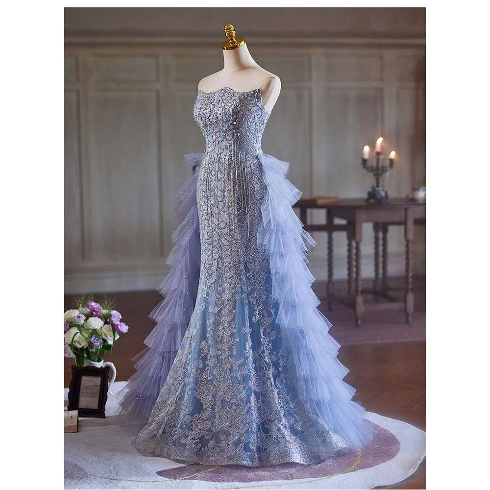 Real Picture Mexican Mermaid Formal Evening Dresses Strapless Beads iered Train Women Wedding Party Dress Prom Pageant Gown 2025
