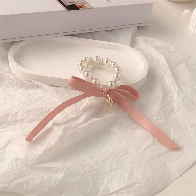 Korean Bow Sweet Hair Ring Pearl Love Simple Temperature Hair Rope Suitable for Women to Wear W241007