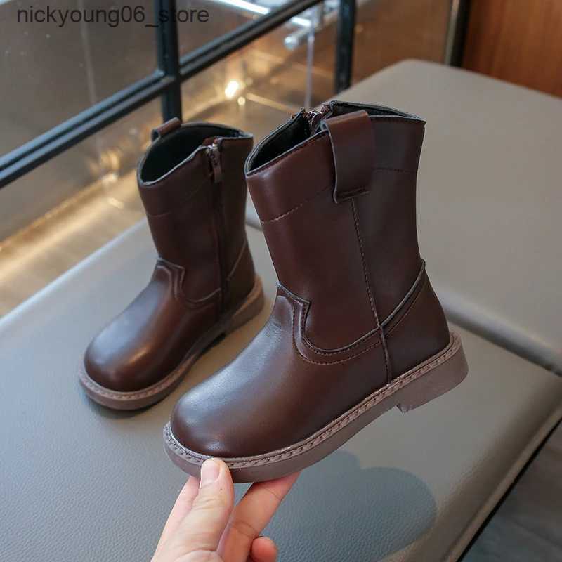 Boots New Childrens Boot Spring Autumn Versatile Retro Black Boots for Girl Non-slip Patchwork Kids Fashion Ankle Boots Side Zipper L240910