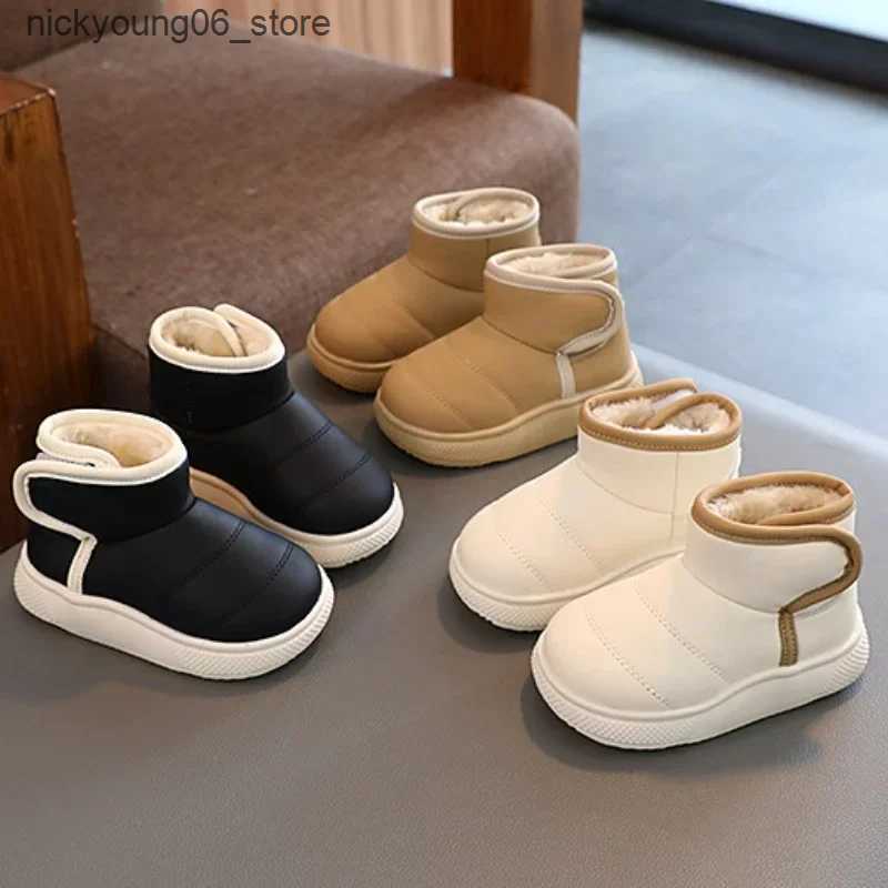 Boots Botas Nia Children Plush Snow Boot Thick Sole Non-slip Boys Cotton Shoes Fashion Solid Warm Kids Boots Girls Casual Short Boots L240910