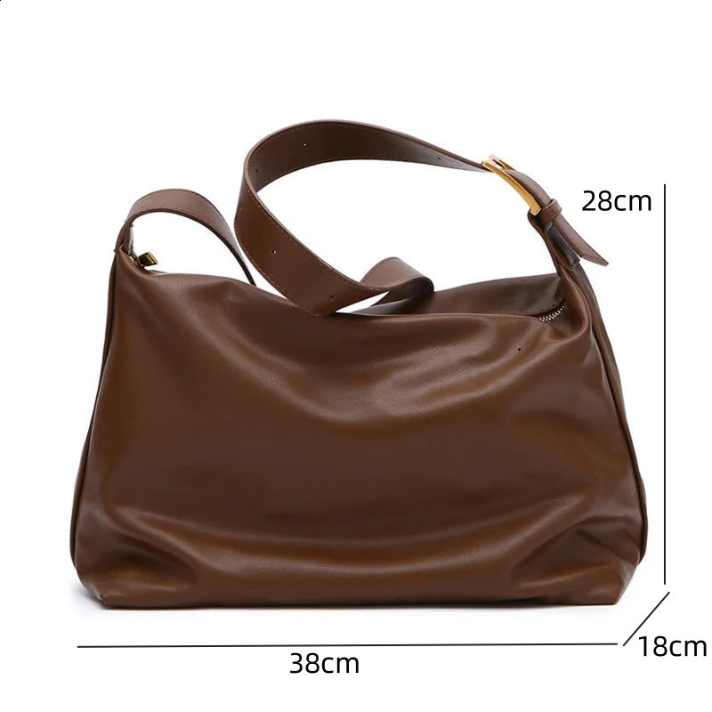 Womens handbag fashion shoulder bag soft leather casual edition highcapacity Korean retro solid color cross body 241008