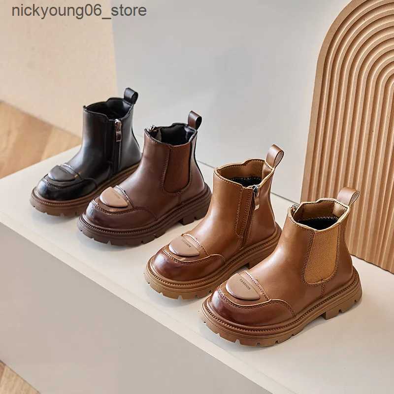 Boots Autumn/Winter 2024 Personalized Caramel Fashion Cotton Warm Mid-calf Kids Boots for Boys and Girls L240910