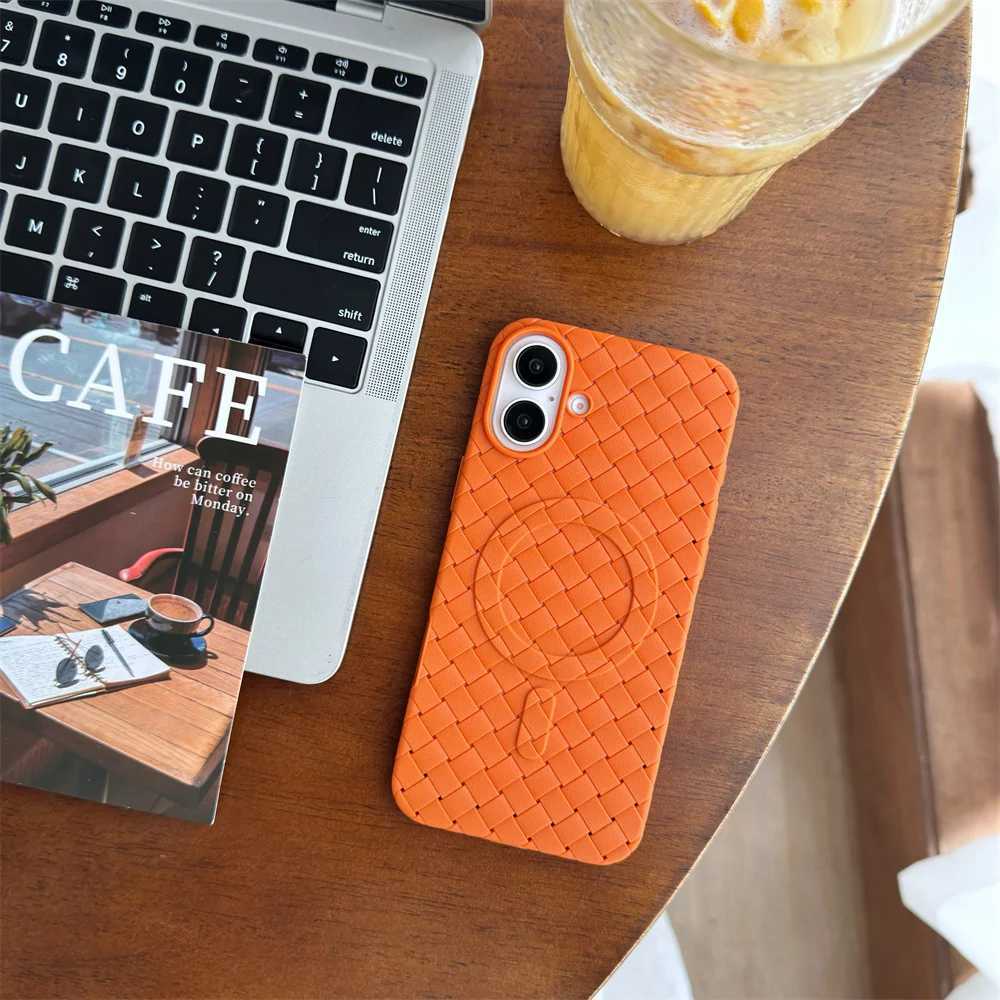 Cellphone Case 16promax case woven pattern soft iPhone 16 15 14 12 13 16 Pro Max 11 16Plus magnetic wireless charging cover G241008