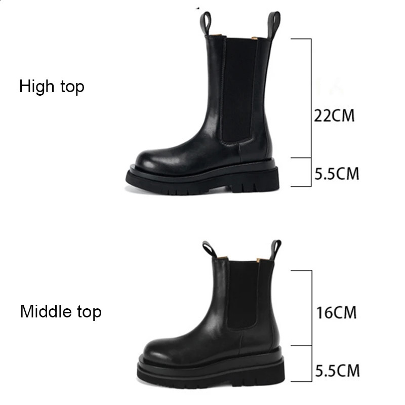 Black boots for women ladies platform shoes midcalf leather size 3540 240924