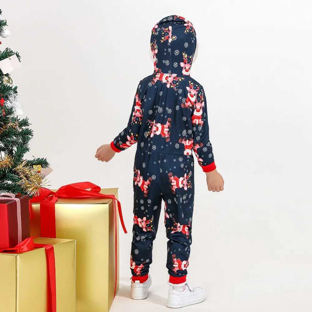 Christmas Family Matching Set Cartoon Elk Printed Pajama Hoodie Adult Childrens Family Pajama Set Christmas Costume W241008