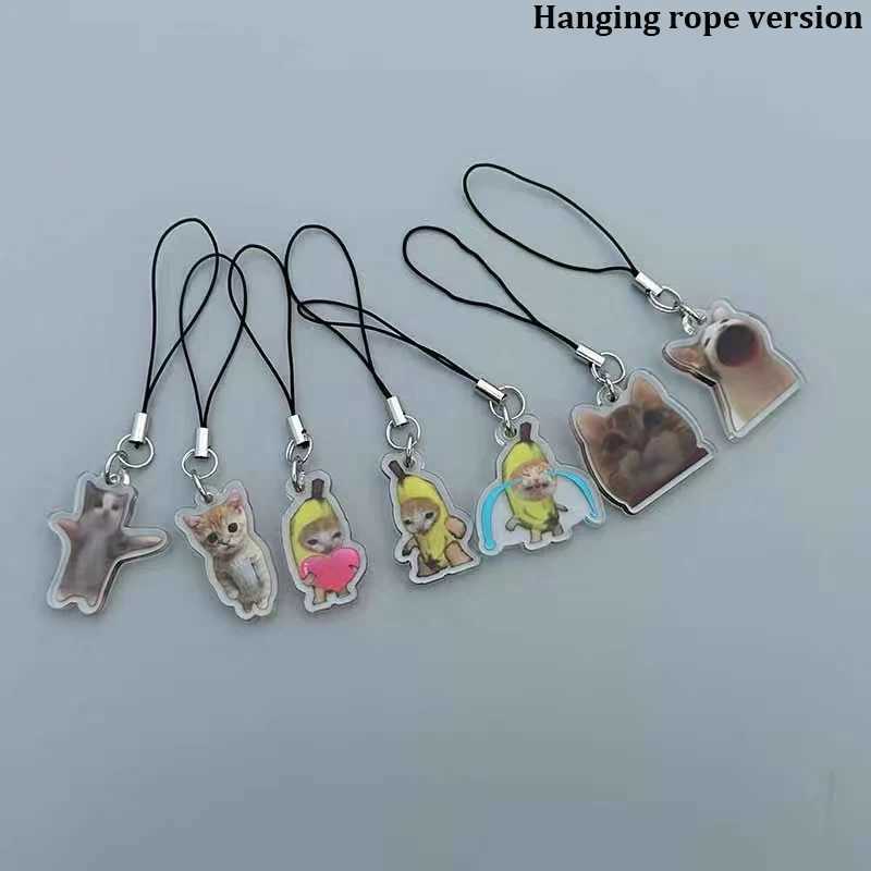 Funny Banana Cat Acrylic key Chain /Mobile phone Lanyard Small Pendant Maxwell Chain Fobs Happy Banana Cat KeychainX241008