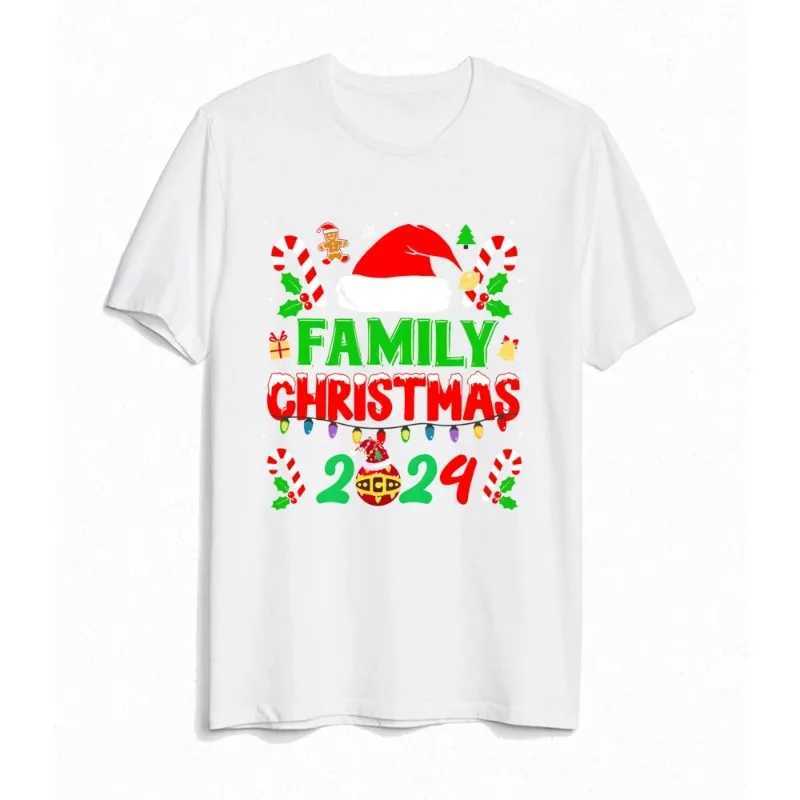 Christmas holiday leisure family set Christmas hat and family 2024 printing family matching clothing Christmas party short sleeved clothing W241008