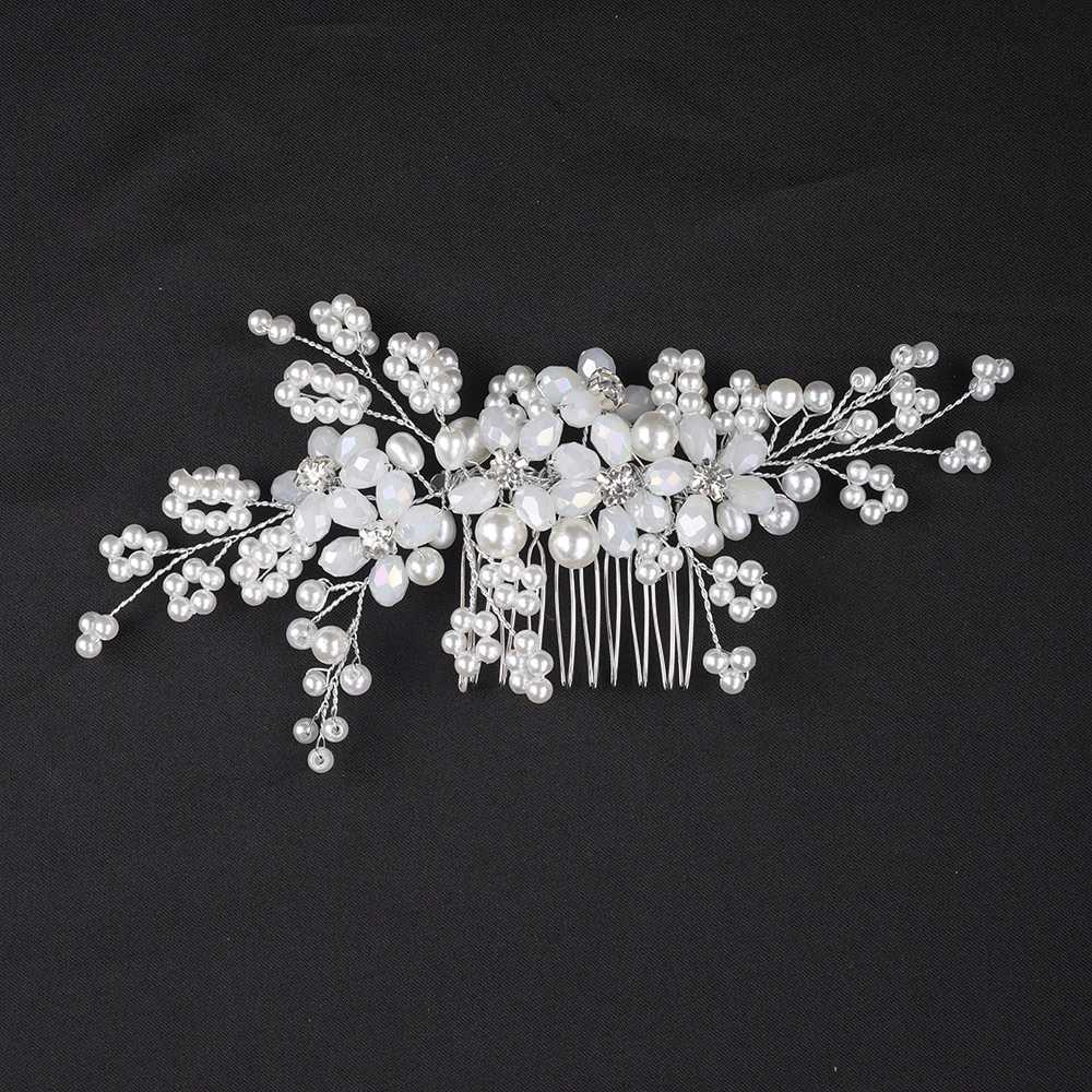 Fashionable Silver Flower Hair Comb Handmade White Crystal Womens Headwear Bridal Headwear Dance Wedding Hair Accessories W241007