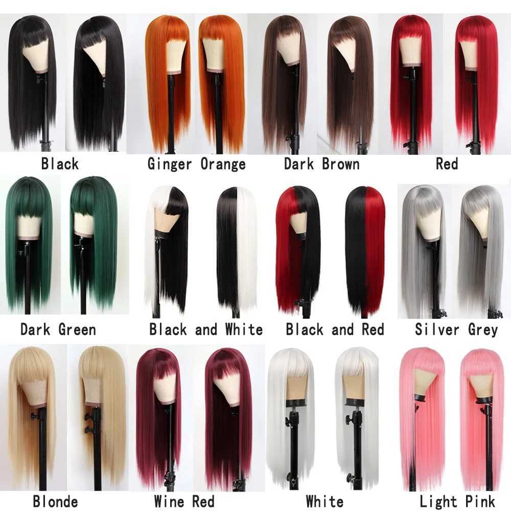 Long Straight Wigs with Bangs Silky Synthetic Heat Resistant Fiber Hair Full Machine Wig Cosplay Party Wig For Fashion WomenXJ241008