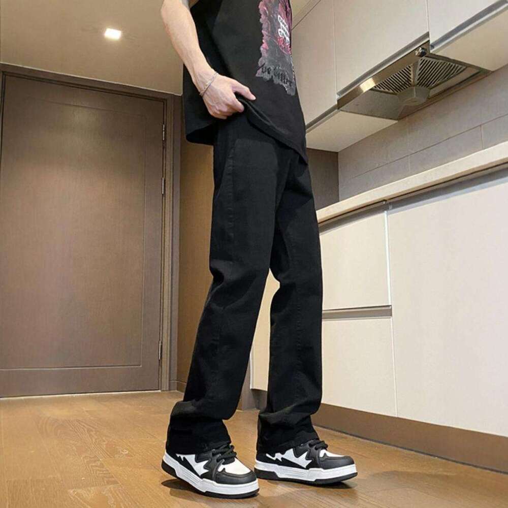 Summer Black American Jeans For Male High School Students, Trendy American High Street Versatile, High End, Show Off Leg Length, Micro Pull Up Pants