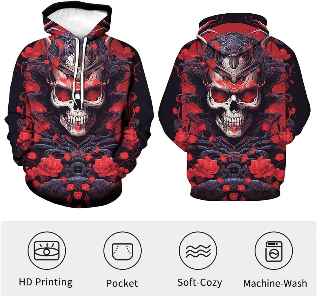 Hoodie for Mens Womens Mens Skull Hoodie 3D Printed Hooded Japanese Samurai Long Sleeve Sweatshirt Hoodies Graphic Hoodies sweatshirt comfort