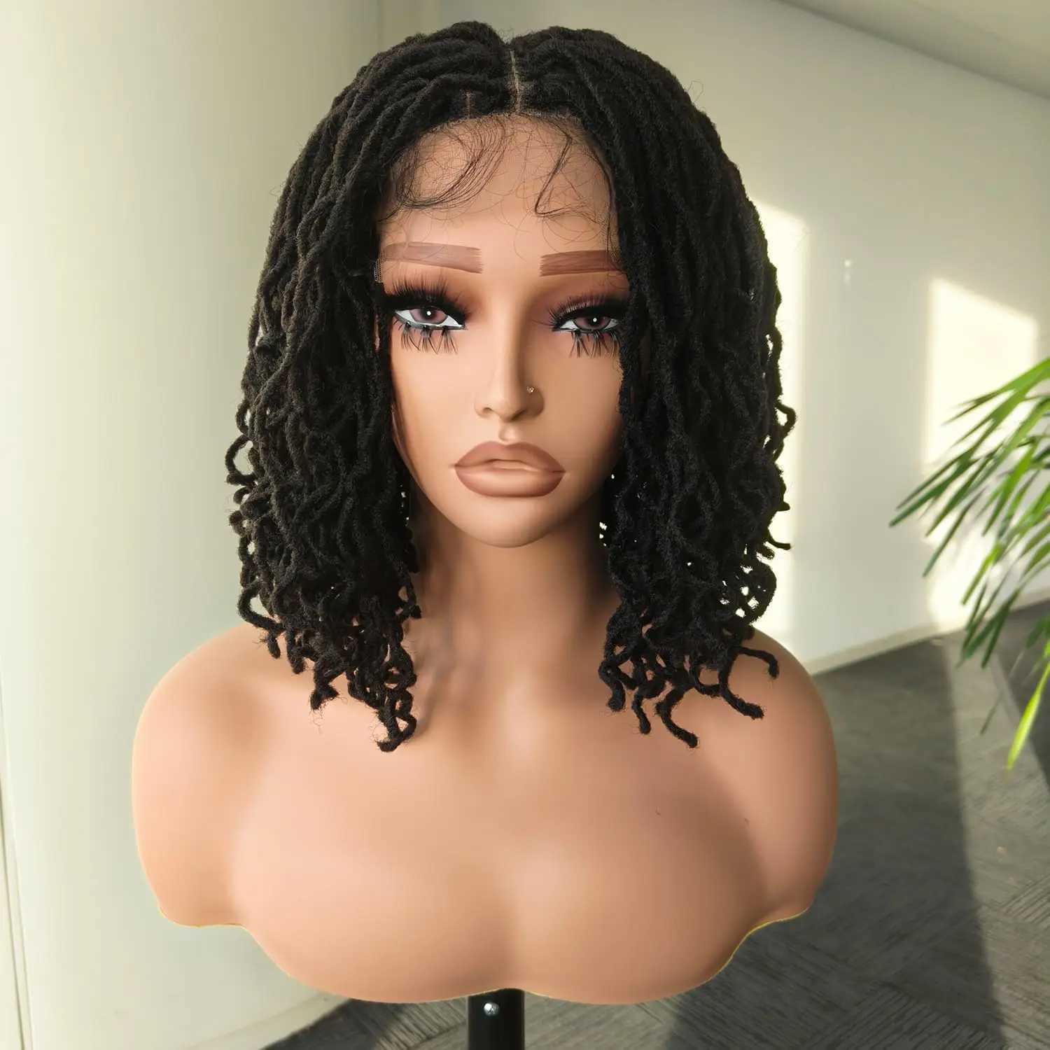 Short Bob Braids Wig Synthetic Lace Front African Glueless full lace Black Synthetic Crochet Dreadlocks Wig for Black WomenXJ241008