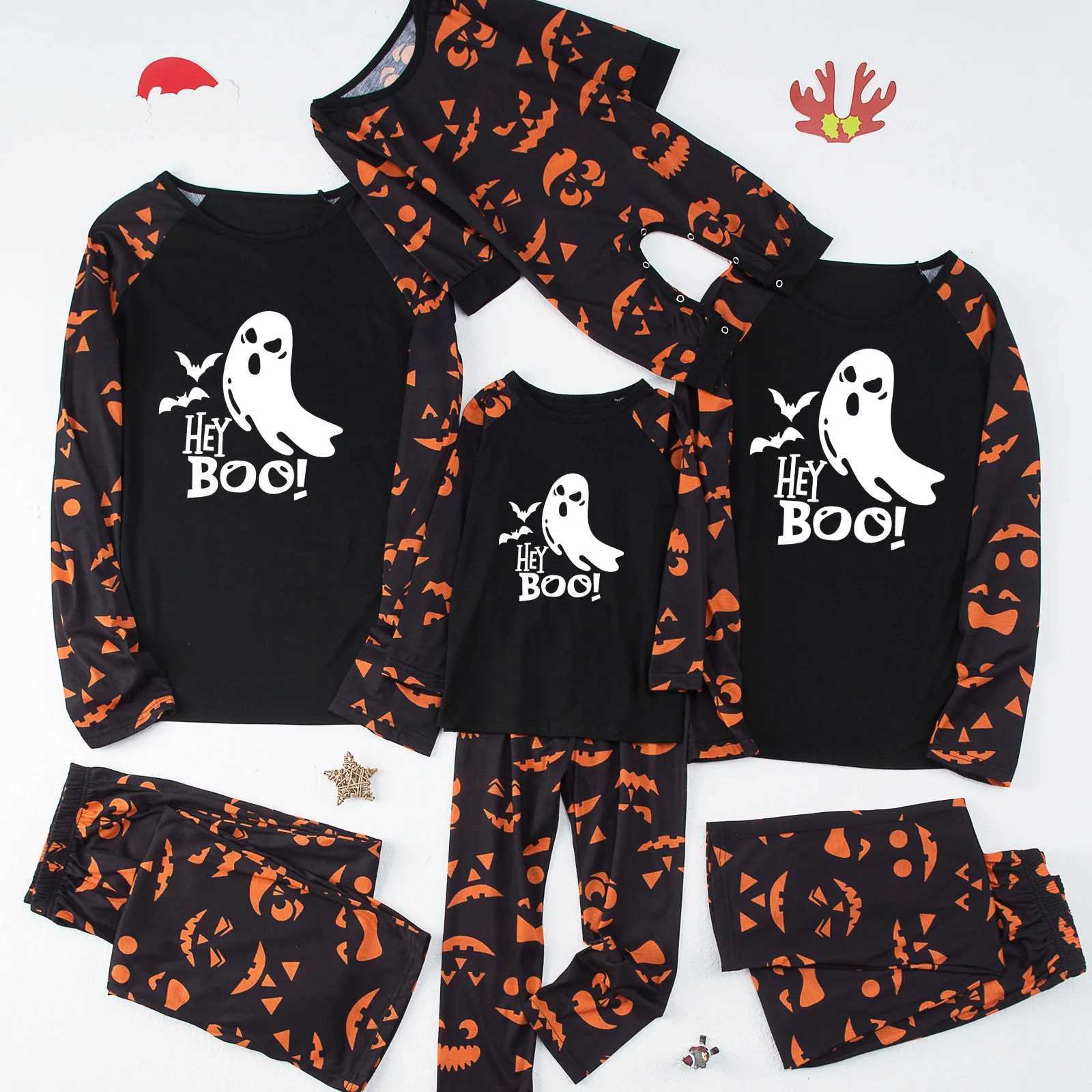 New 2024 Halloween Matching Clothes for Family Couples Night Suit Skull Print Adults Kids Pajamas Set Baby Romper Soft PyjamasXJ241008
