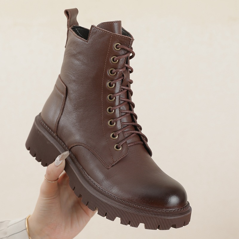Autumn and winter new handsome British style side zip thick bottom short boots knight boots in the help of leather Martin boots female