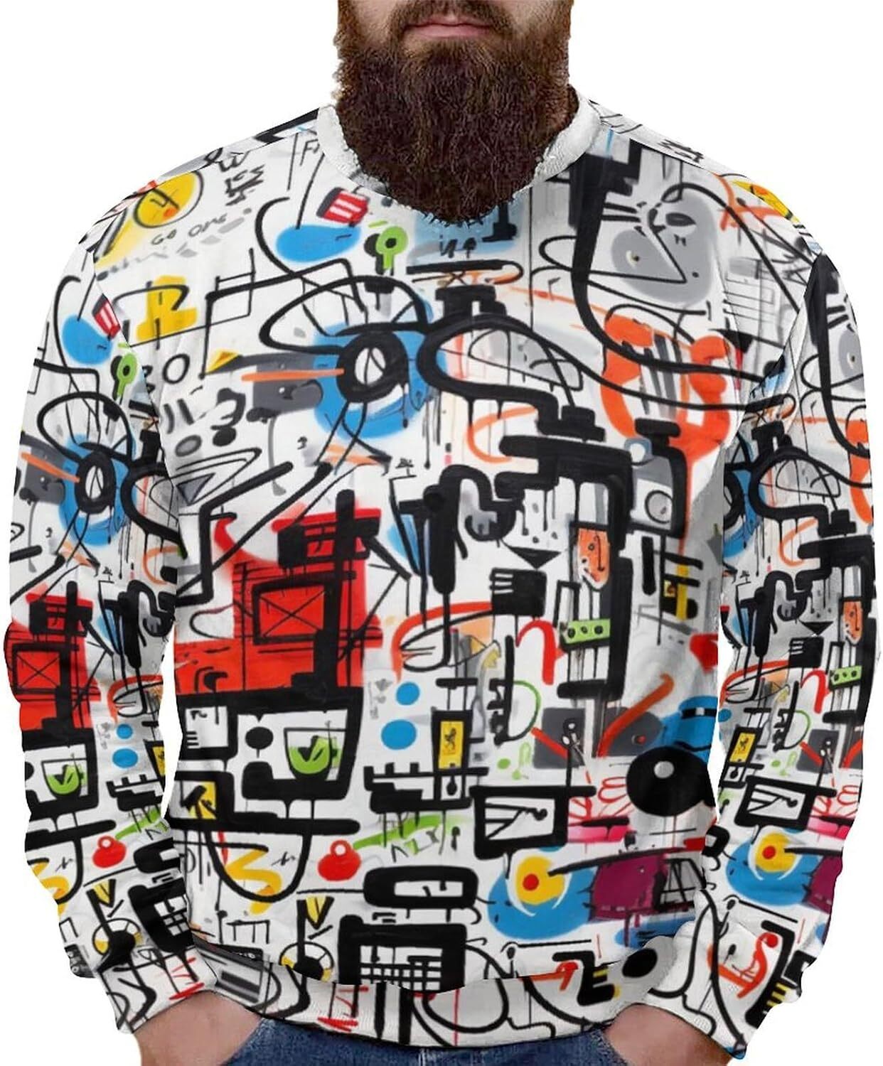 Long Sleeve Shirts for Men sweatshirt Men's Crewneck Sweatshirt Casual Streetwear Hip Hop Graffiti Sweatshirt Long Sleeve Pullover Streetwear Cas