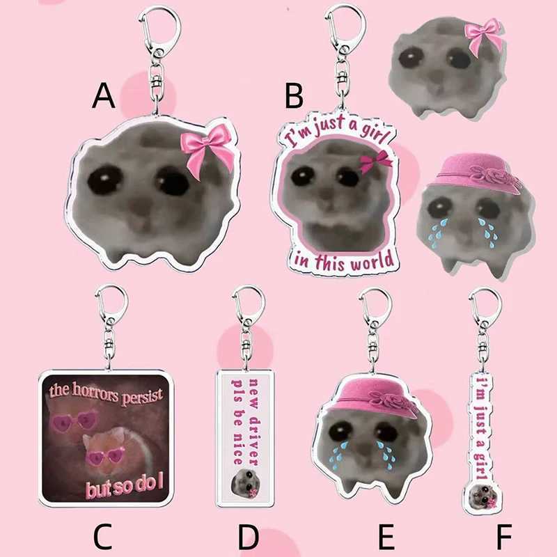 Acrylic Pink Bow Cute Sand Hamster Key Chain Keychains Ring Funny Pendant For Bag Accessories Jewelry Fans Gift Photo DecorationX241008