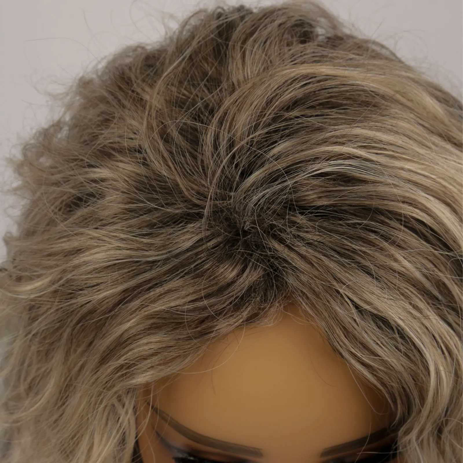 Ombre Ash Blonde Long Water Wave Natural Looking Dark Roots Synthetic Wigs for Women 80s Halloween Carnival Party Wig 28 InchesXJ241008