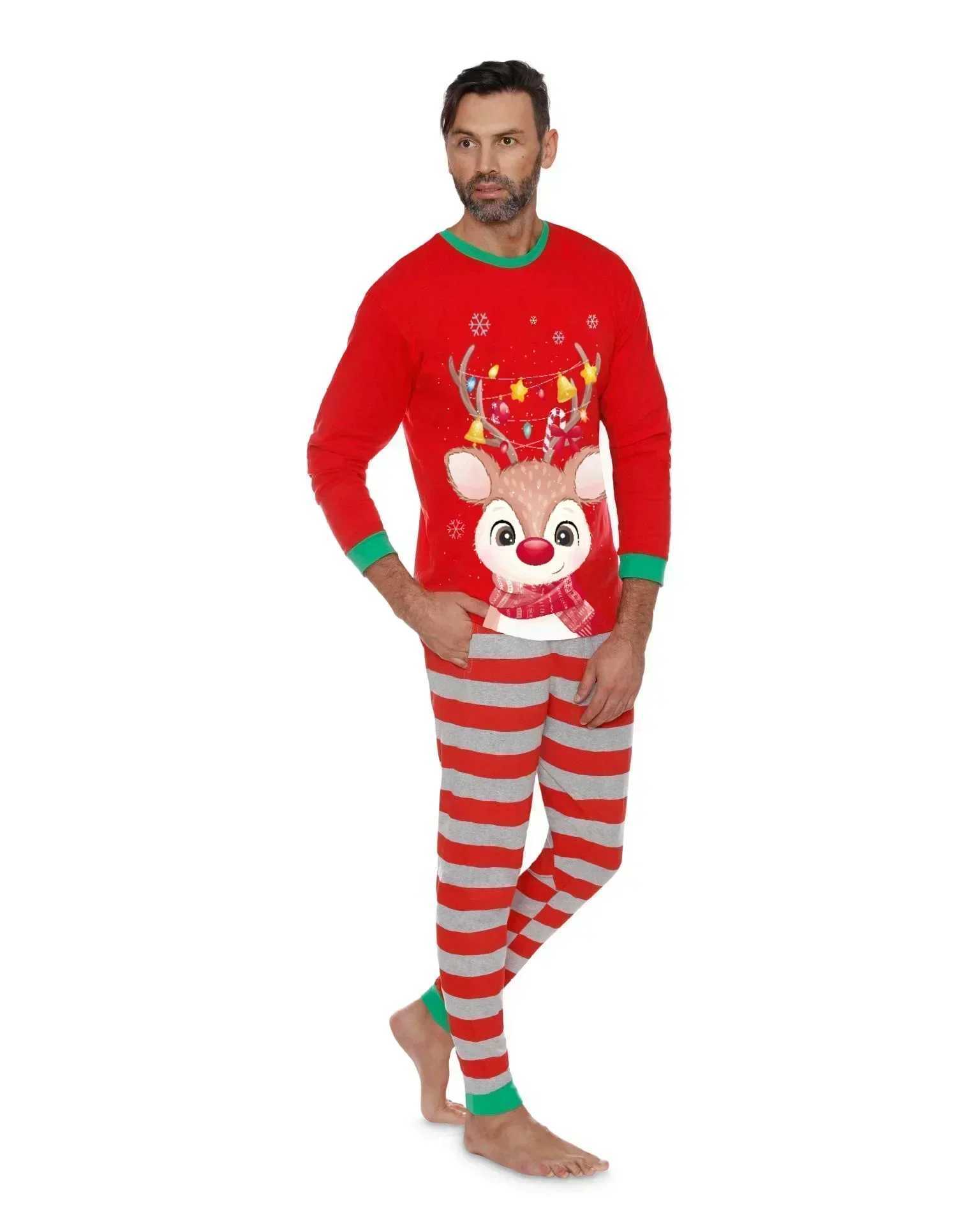 Christmas Matching Pajama Set Family 2024 New Years Clothing Elk Print Mom Dad Child Baby Dog Clothing Christmas Pajamas W241008