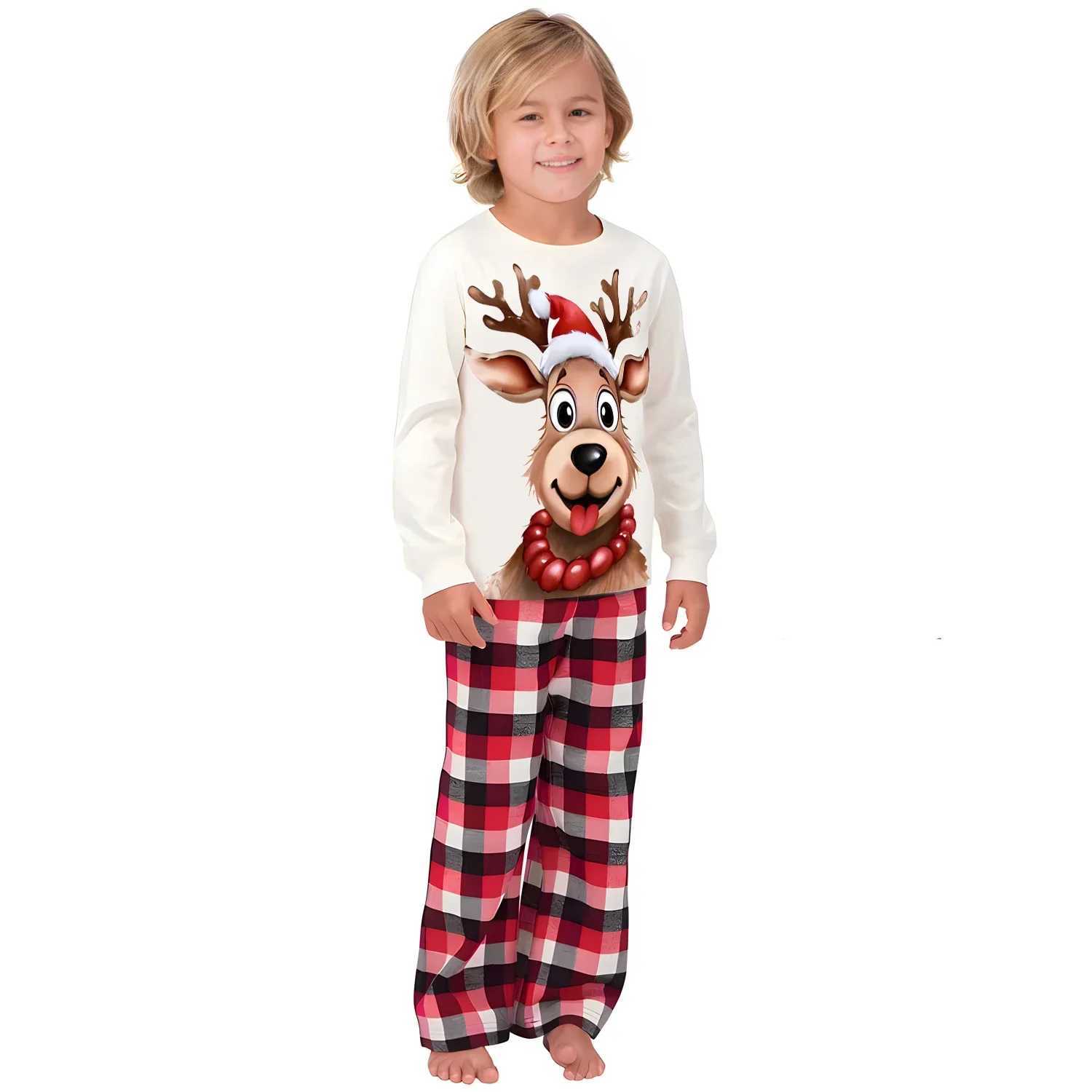 2024 Winter Womens Mens and Girls Pajama Set with Cartoon Deer Print Matching Christmas Set Soft Cute Home Clothing Home Appearance Pjs W241008