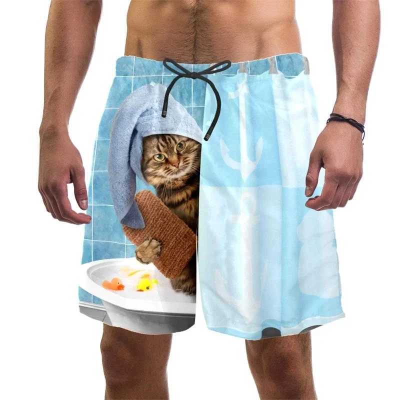 3D printed fun cat beach shorts mens quick drying swim trunks summer drag cool vacation surfboard shorts mens clothingW240713