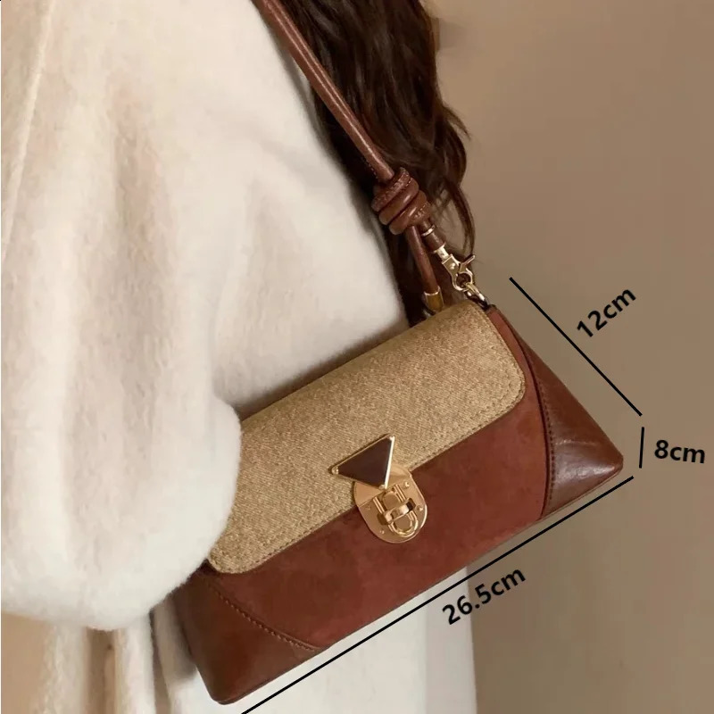 Women Shoulder Bag Korean Style Retro Brown PU Leather Vintage Female Small Axillary Bags Fashion Ladies Gold Lock Handheld Bags 240924
