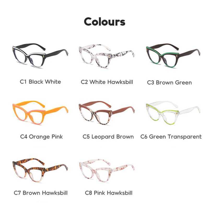 Anti Blue Light Optical Cat Eye Glasses Women Vintage Brand Designer Myopia Prescription Sexy Ladies Rivet Eye Glasses FrameX241008