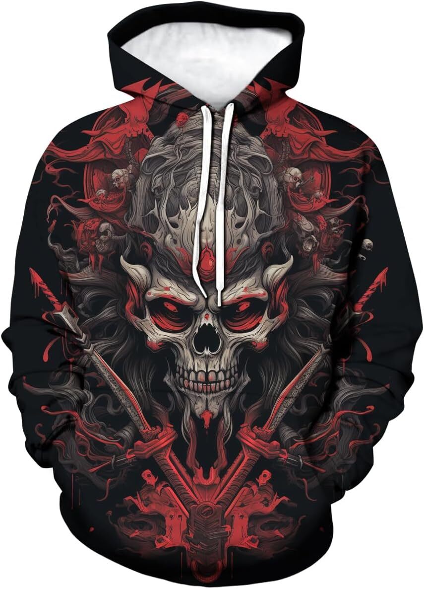Hoodie for Mens Womens Mens Skull King Hoodies Retro Printed Hooded Japanese Samurai Casual Sweatshirt Hoodie Graphic Hoodies sweatshirt