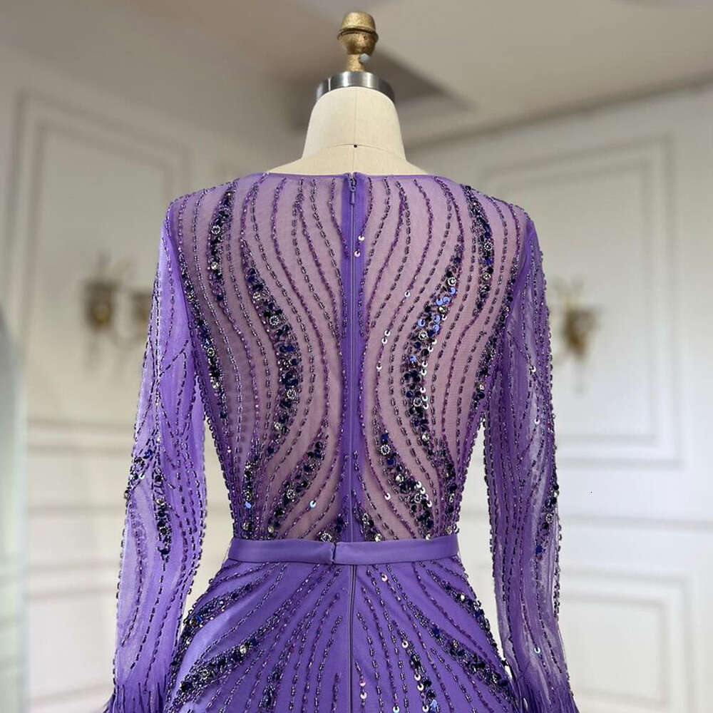 Serene Hill Elegant Mermaid Evening Dress Arabic Purple Beaded Feathers | Gown for Women's Wedding Party 2024 LA72367