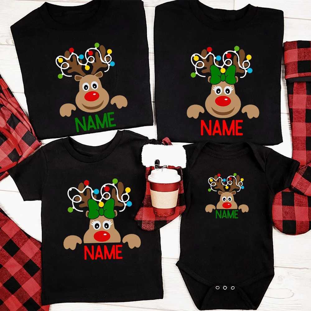 Reindeer Family Christmas Shirt Personalized Christmas Family Shirt Custom Dad Mom Child Name T-shirt Christmas Gift Clothing W241008
