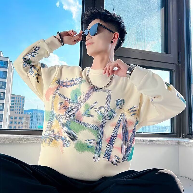 Fashion brand hoodie men's thin soled shirt long sleeved clothes 2024 new autumn and winter indoor T-shirt handsome