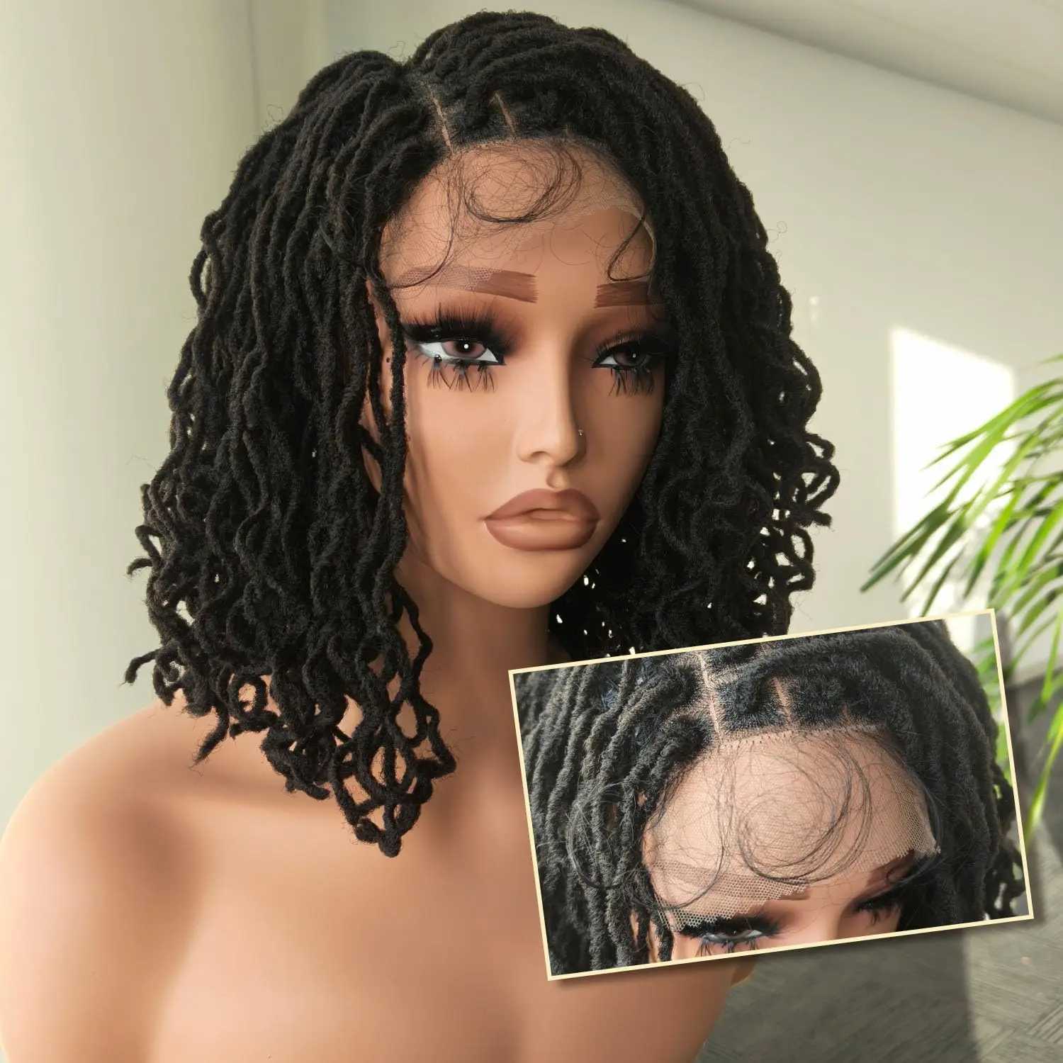 Short Bob Braids Wig Synthetic Lace Front African Glueless full lace Black Synthetic Crochet Dreadlocks Wig for Black WomenXJ241008