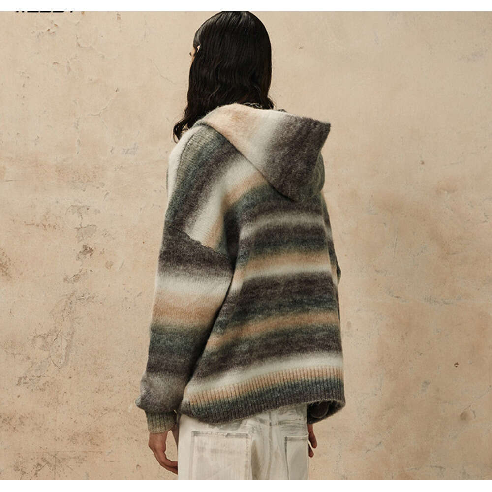 #OVDY 24FW Autumn/Winter New Hooded Knitted Sweater Dopamine Wearing Striped Niche Couple Top