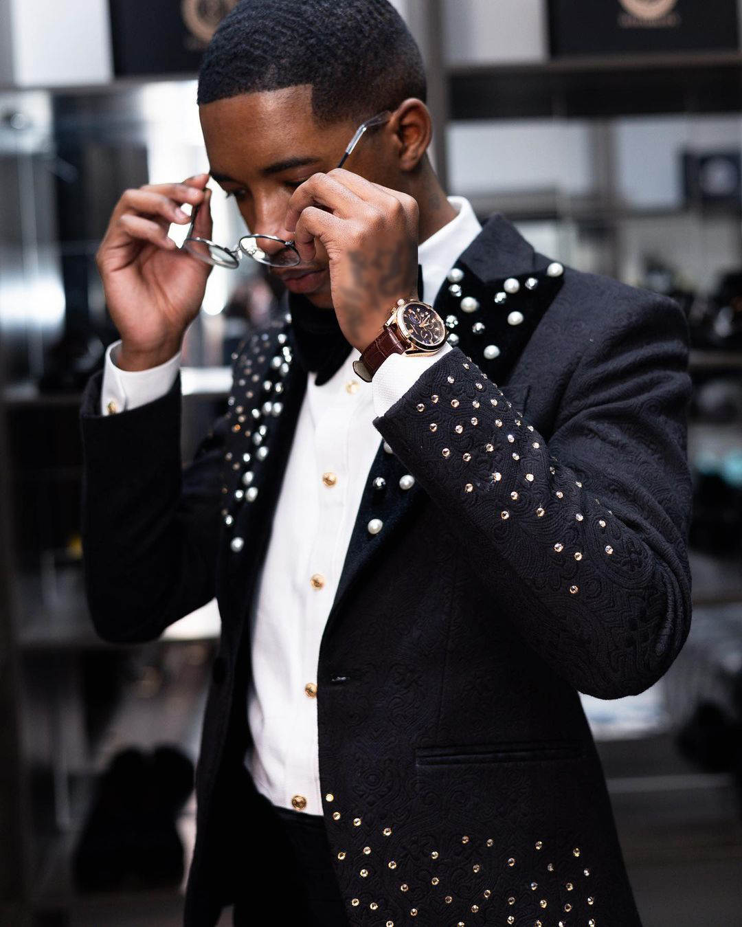 Handsome Wedding Suits Peaked Lapel Jacket 2 Piece Set Pearls Rheinstone Men's Tuxedo Tailored Dinner Prom Groom Blazer Custom Made(Coat+Pants)