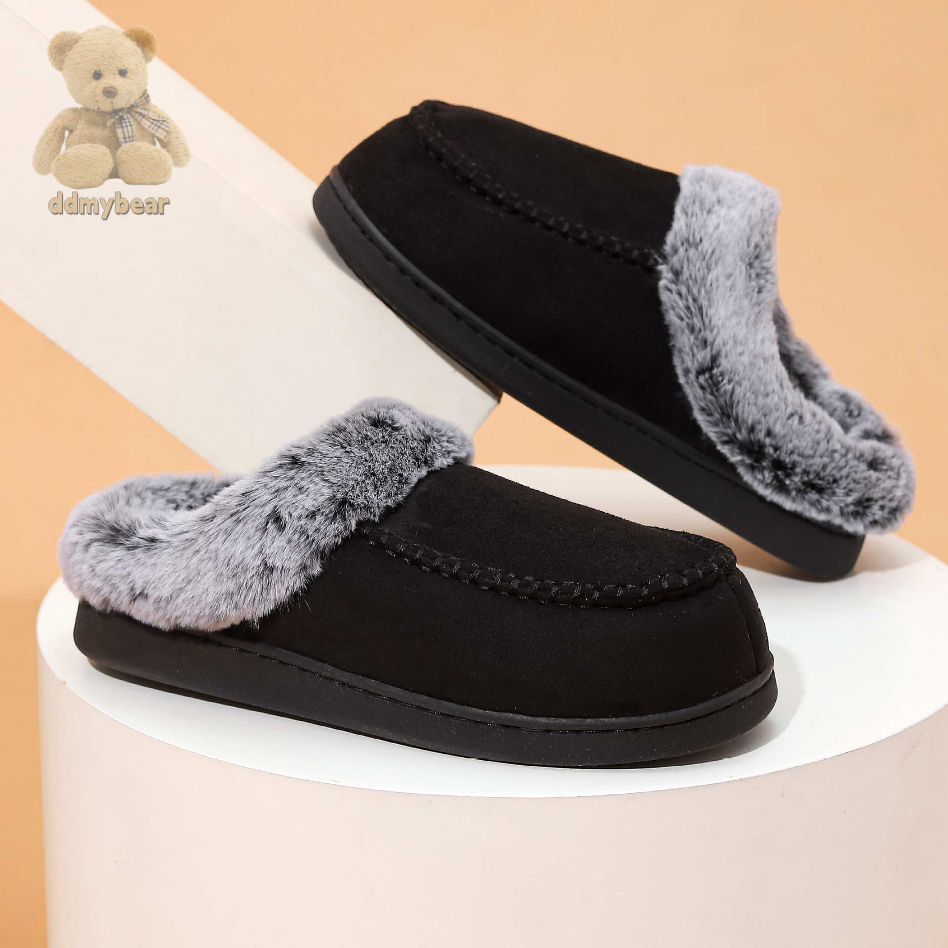 Ddmybear New Men's Fading Hairy Mouth Mark Shoes For Home Warmth And Outer Wear With Velvet Anti Slip Thick Cotton Slippers Chinese Brand Shoes F
