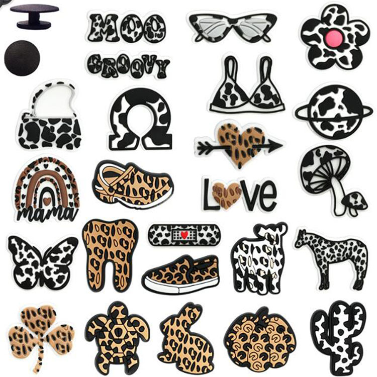 New Leopard print shoe flower DIY shoe accessories pvc soft hole shoe charms decoration buckle for clog bracelet wristband gift