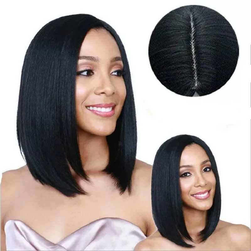 New wig womens midsection bangs midlength straight hair shoulder-length fashion synthetic fiber high-temperature silk wig setXJ241008