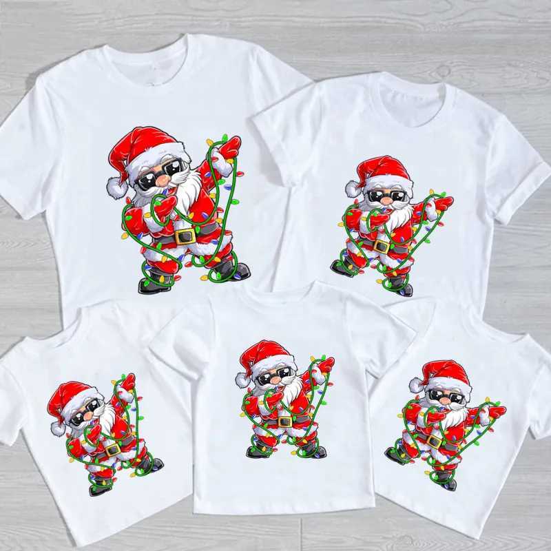 Family matching Santa Claus and Christmas lights T-shirt Christmas gift clothing Childrens shirt Party girl T-shirt Childrens clothing W241008