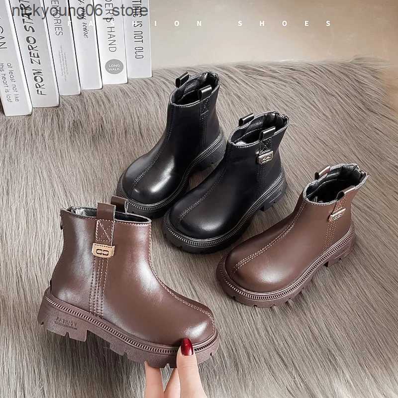 Boots New Childrens Boot Winter Warm Girls Black Boots School Versatile Thick Bottom Kids Fashion Ankle Cotton Boots Non-slip Causal L240910