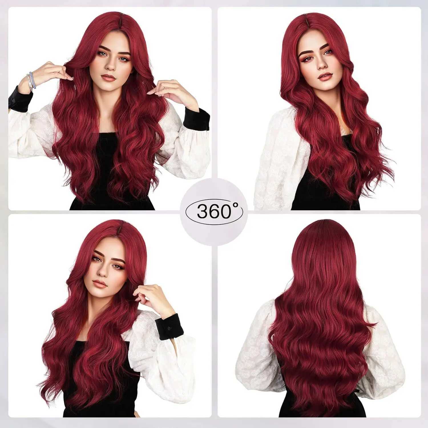 New wig fashion womens curly hair synthetic fiber high temperature silk head set wine red medium part long curly hairXJ241008