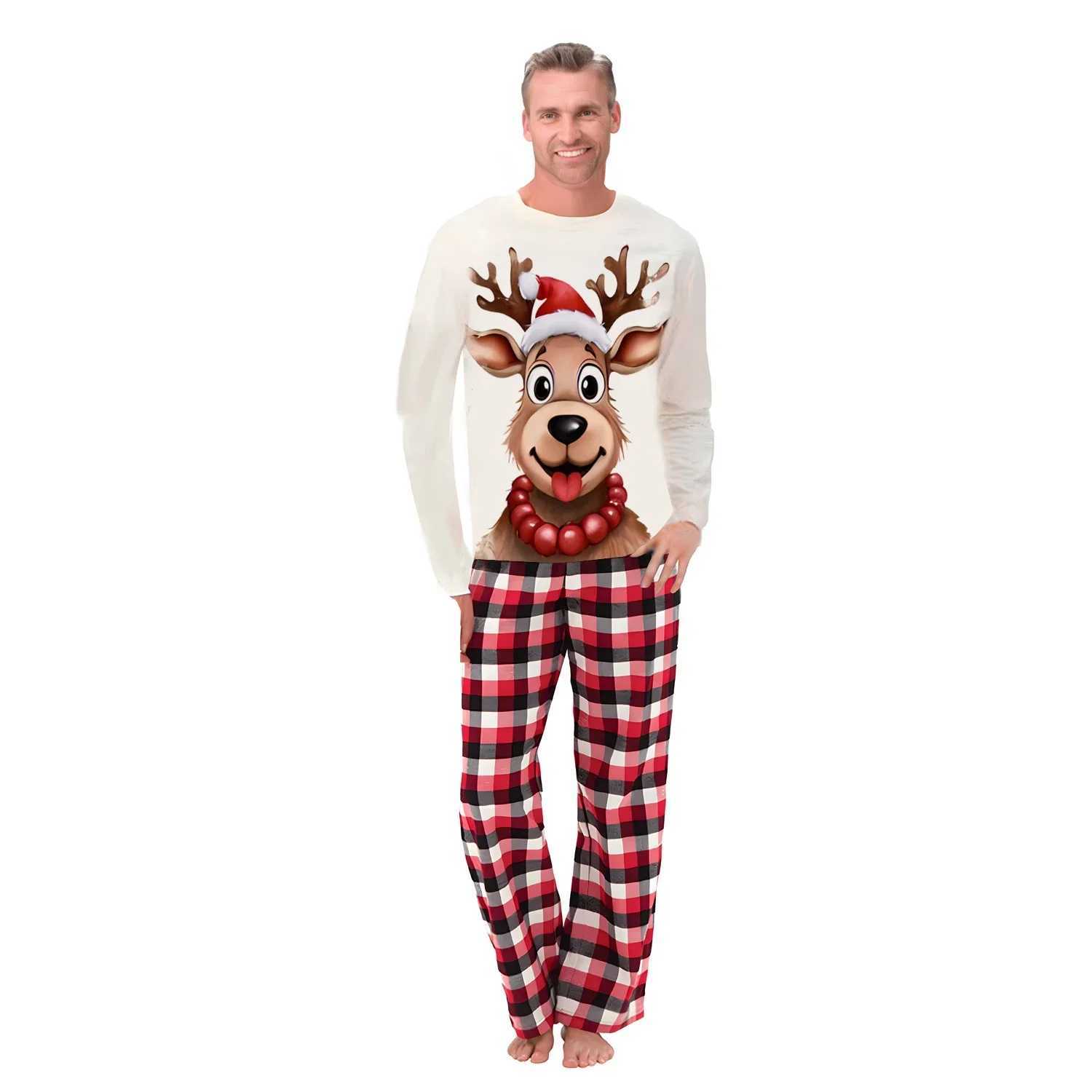2024 Winter Womens Mens and Girls Pajama Set with Cartoon Deer Print Matching Christmas Set Soft Cute Home Clothing Home Appearance Pjs W241008