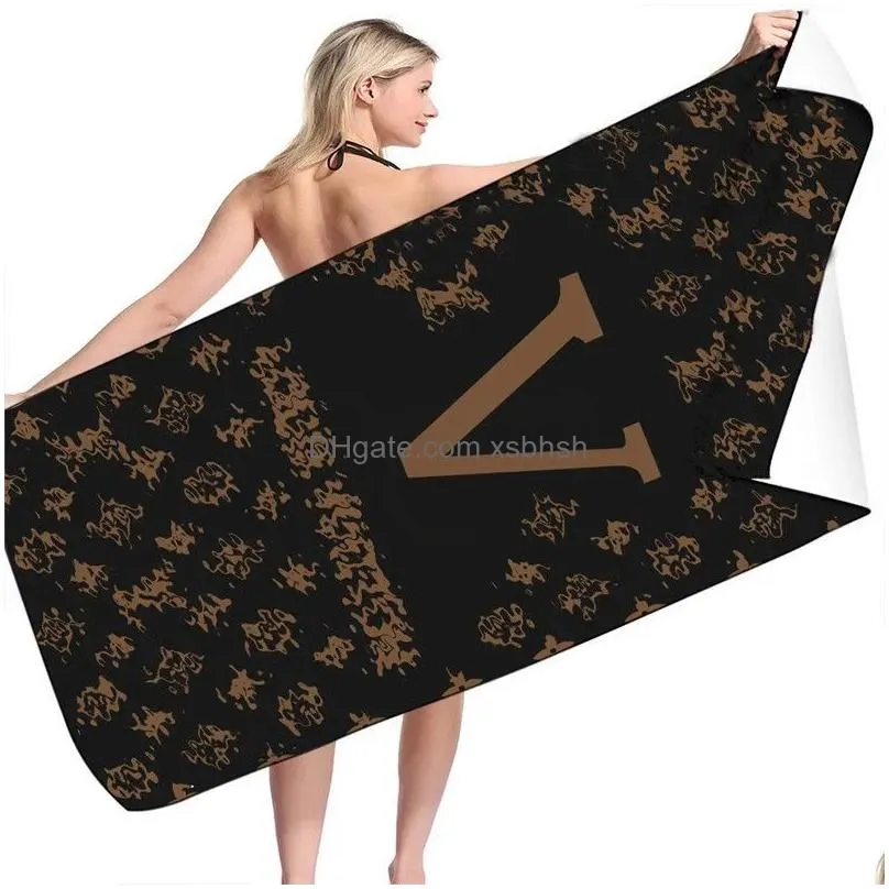 Towel Top European Designer Bath Comfortable Portable 80160Cm Full Letter Printed Beach Wholesale Drop Delivery Home Garden Textiles