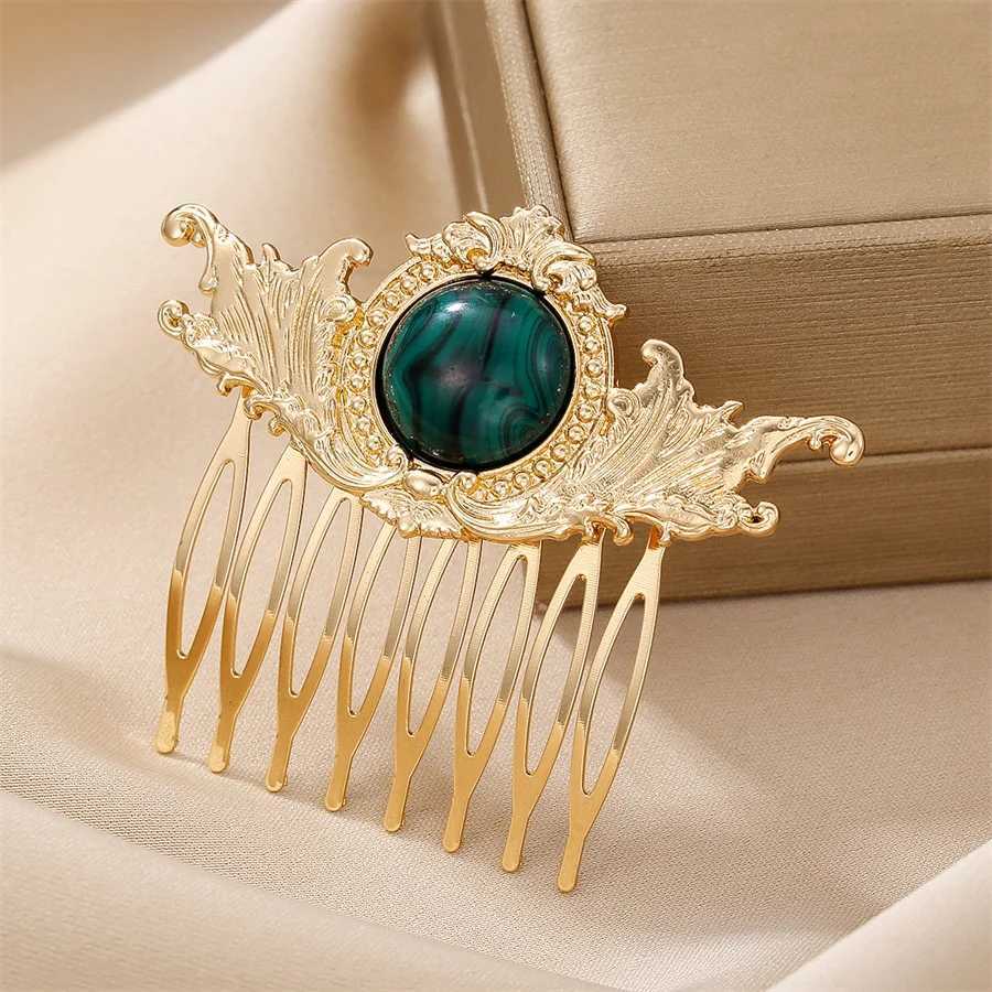 New fashion retro ethnic style hair comb suitable for women simple hollow alloy zircon resin hair daily wear hair accessories W241007
