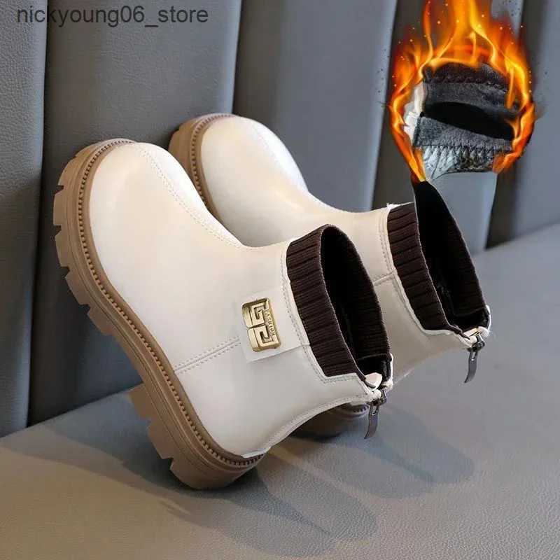 Boots Girls Boots Children Shoe 2024 Autumn Winter New Girls Short Boot Velvet Warm Mid Length Boot Girl Boot Girls Shoes Botas Nia L240910