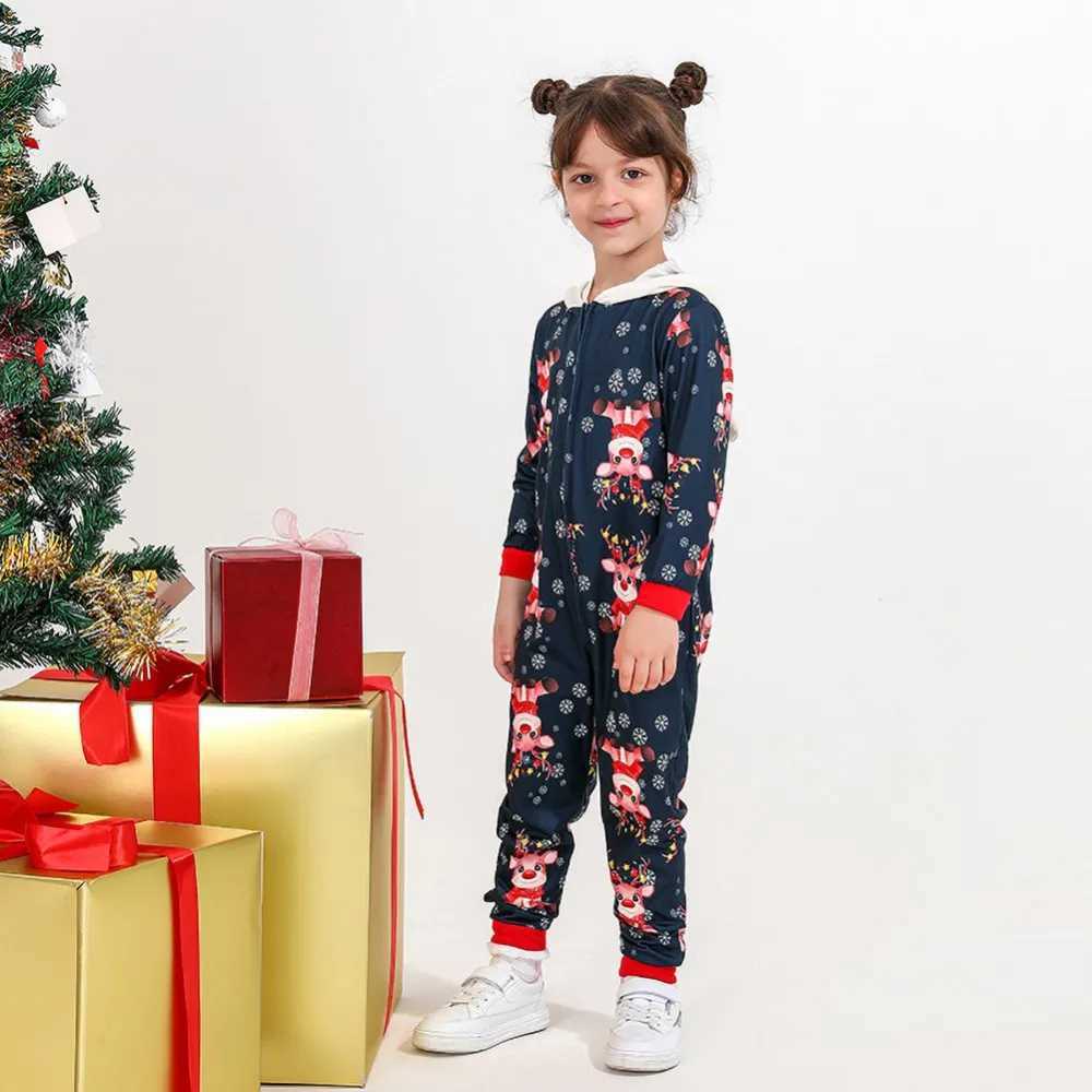 Christmas Family Matching Set Cartoon Elk Printed Pajama Hoodie Adult Childrens Family Pajama Set Christmas Costume W241008