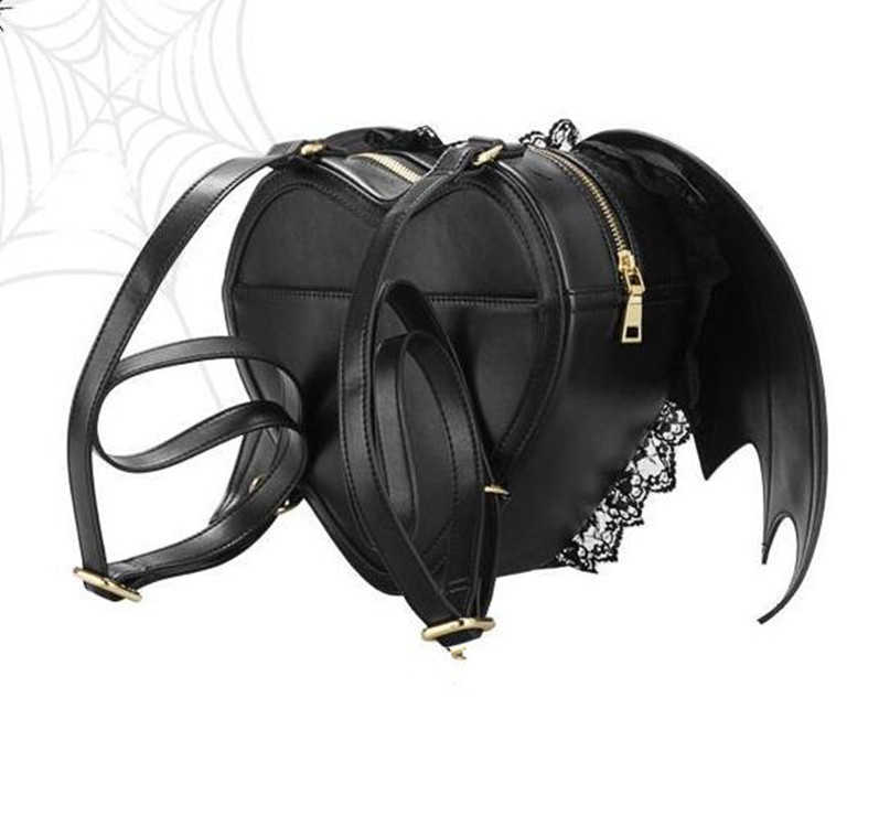 autumn black angel demon bat backpack women's lace backpack women's bag 241015