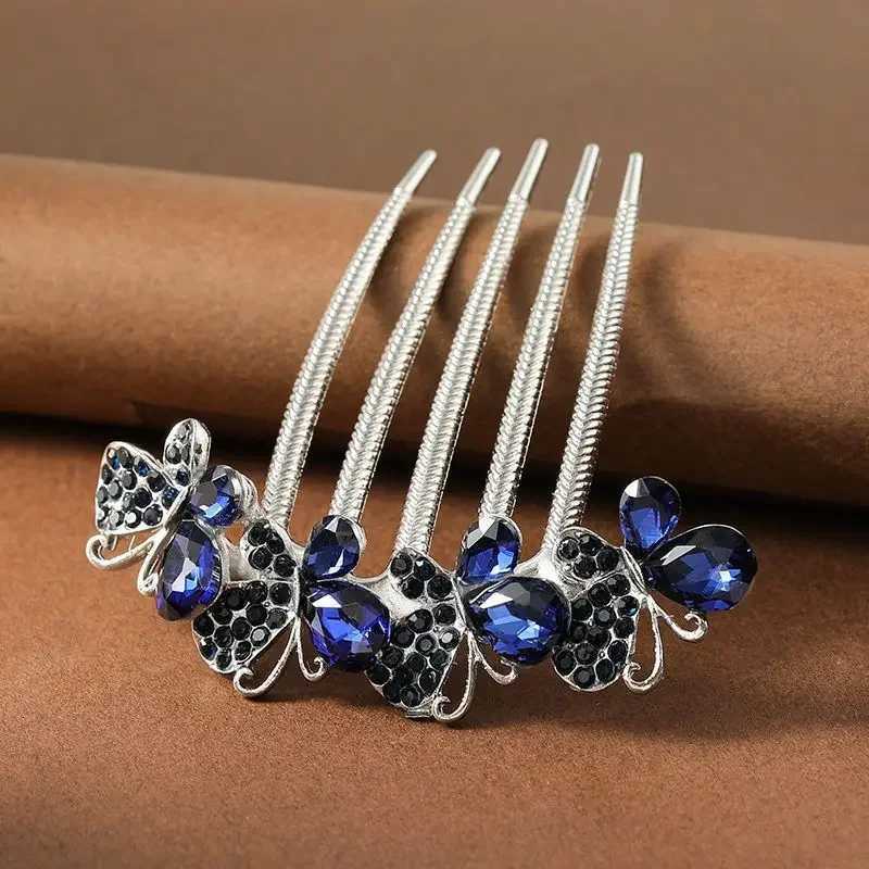 Fashionable zircon butterfly five tooth hair clip brides hair accessories womens retro luxury alloy hair comb mothers hair accessory W241007